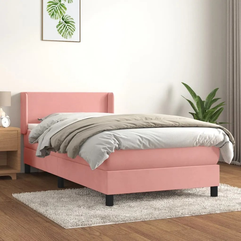 Cama com molas/colchão 90x190 cm veludo rosa