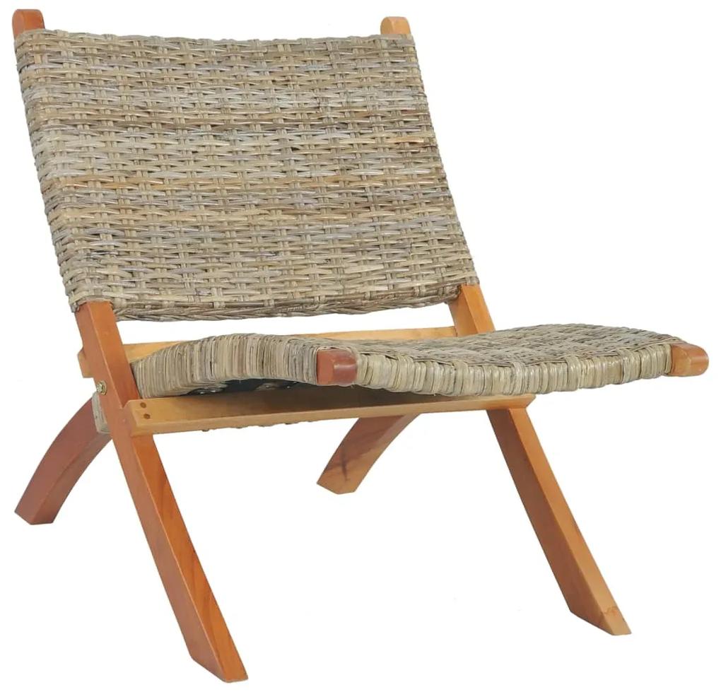 285803 vidaXL Cadeira relaxante vime Kubu natural/madeira mogno maciça