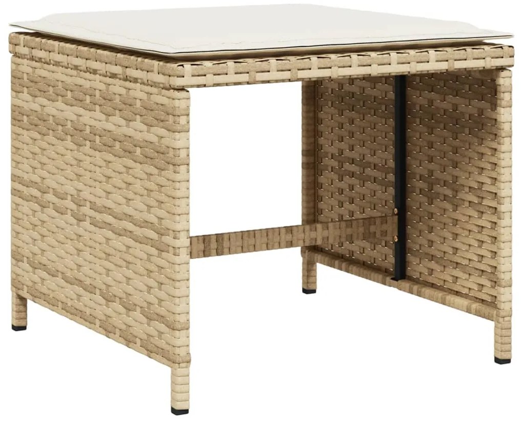 15 pcs conjunto de jantar p/ jardim com almofadões vime PE bege