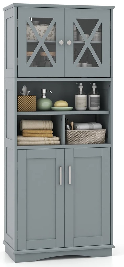 Armário de banheiro alto com portas de acrílico e prateleiras ajustáveis ​​- branco