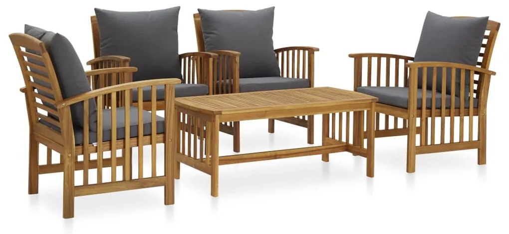 vidaXL 5 pcs conjunto lounge de jardim com almofadões acácia maciça