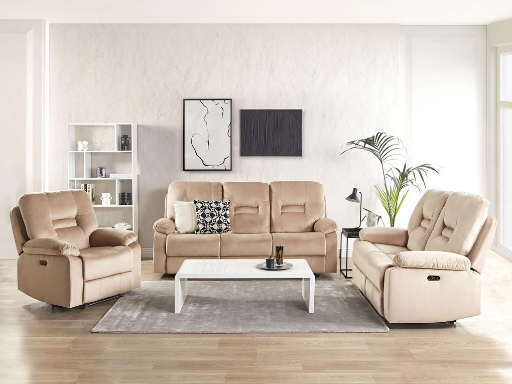 Conjunto de sofás reclináveis 6 lugares em veludo creme LED e entrada USB BERGEN Beliani