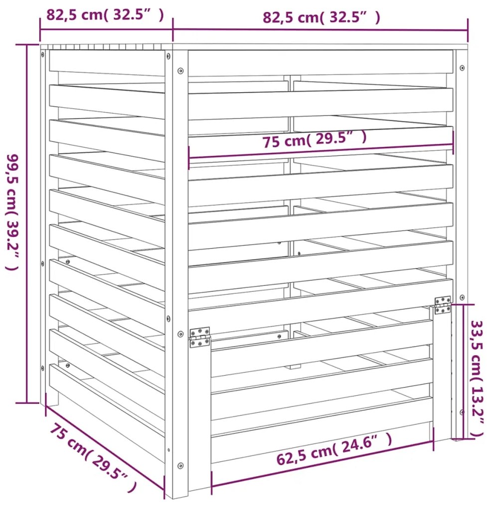Caixote de compostagem 82,5x82,5x99,5cm pinho maciço branco