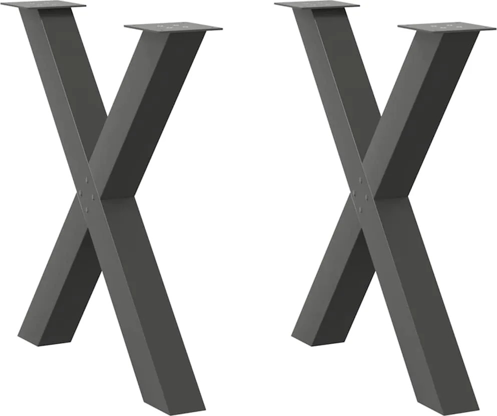 vidaXL Pés para mesa de jantar em formato de X, 2 peças, antracite, 80x (72-73) cm, aço