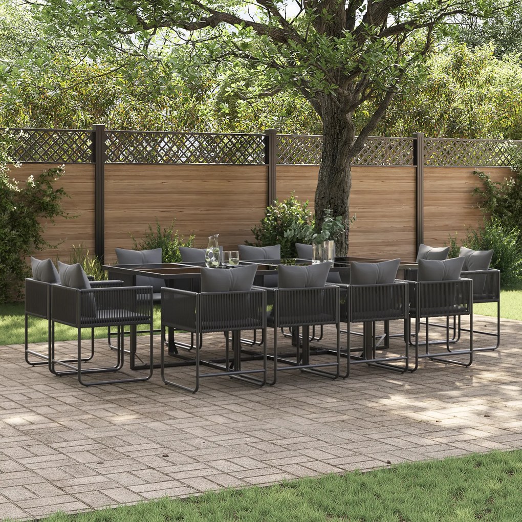 vidaXL Conjunto de Jantar de Jardim de 16 Peças com Almofadas em Aço e Poly Rattan