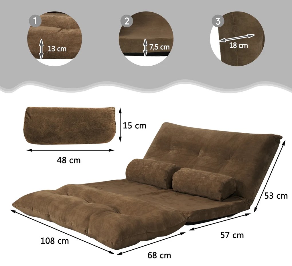 Sofá Cama de sofá Flush Sofá Cama Multifuncional Ajustável em 6 Posições com 2 Almofadas Forro de Camurça para Quarto Sala de Estar Varanda Café