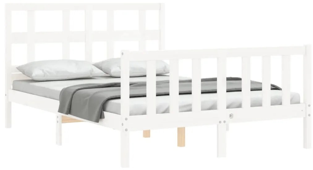 Estrutura de cama de casal c/ cabeceira madeira maciça branco