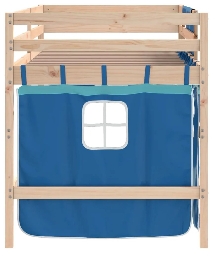 Cama alta p/ criança c/ cortinas 90x190 cm pinho maciço azul