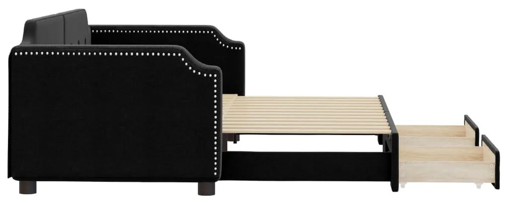 Sofá-cama com gavetão e gavetas 90x190 cm tecido preto