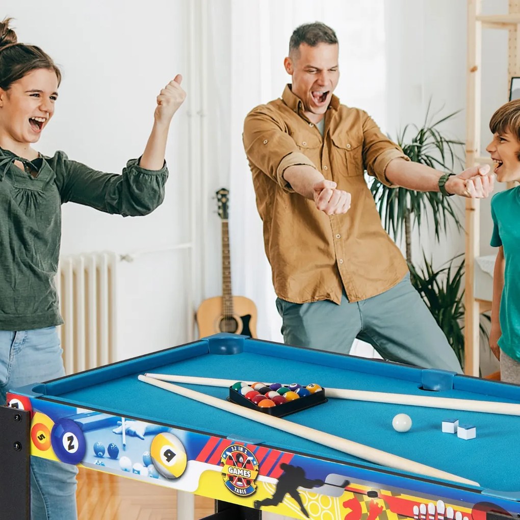 Conjunto de jogos para crianças 12 em 1 com mesa de hóquei em ar, mesa de bilhar de futebol, mesa de ténis de mesa, xadrez, bowling e shuffleboard par