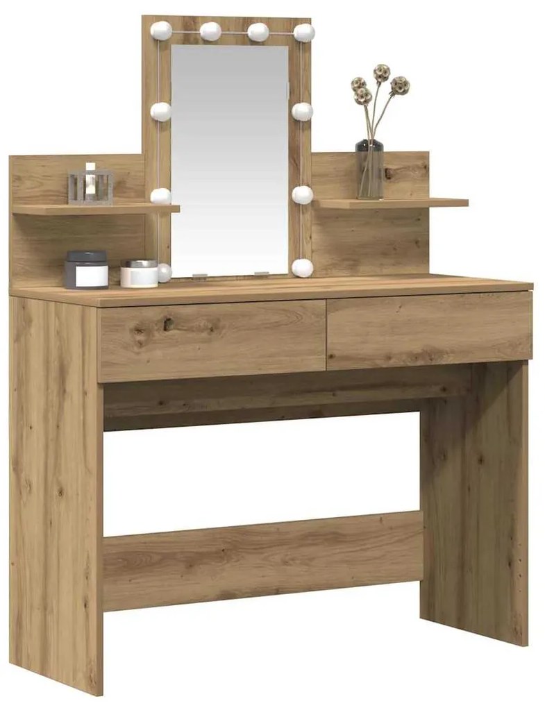 Mesa de Maquilhagem com LED Carvalho Artesanal 100x40x130 cm