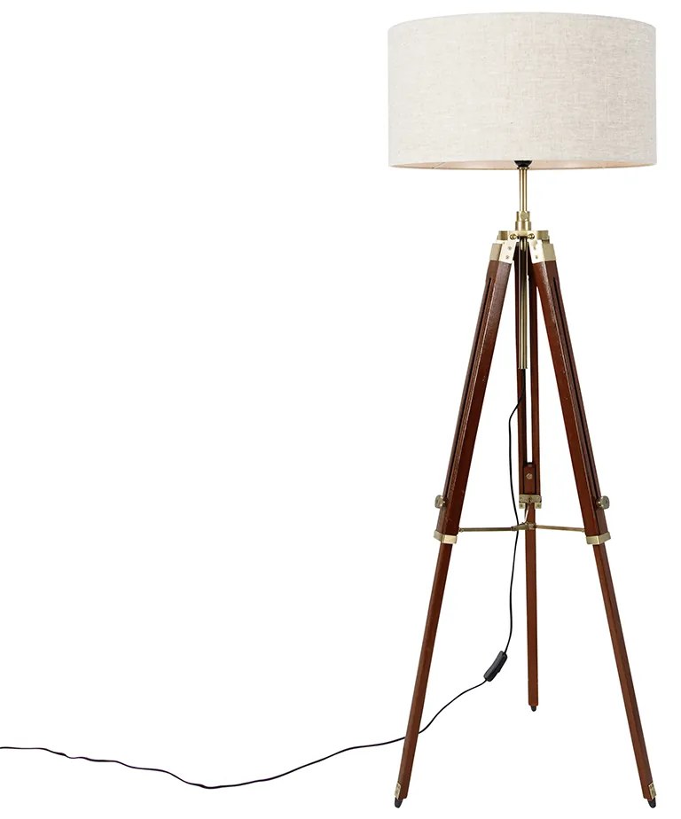 Candeeiro de pé em latão com cúpula cinzenta claro 50 cm tripé - Cortin Industrial,Rústico
