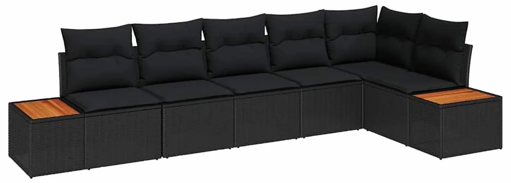 Conjunto de 6 Peças de Sofá de Jardim com Almofadas Preto Rattan Polie