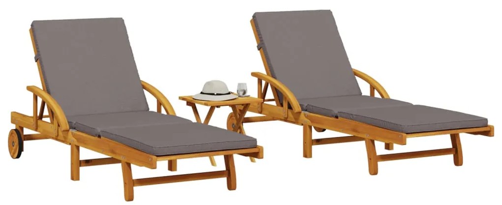 Espreguiçadeiras 2 pcs com mesa madeira de acácia maciça