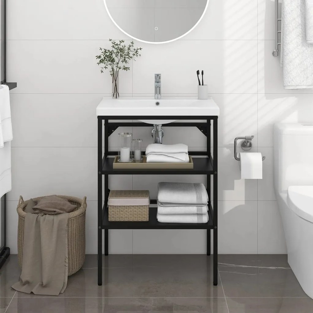 338488 vidaXL Estrutura p/ lavatório casa de banho ferro 59x38x83 cm preto