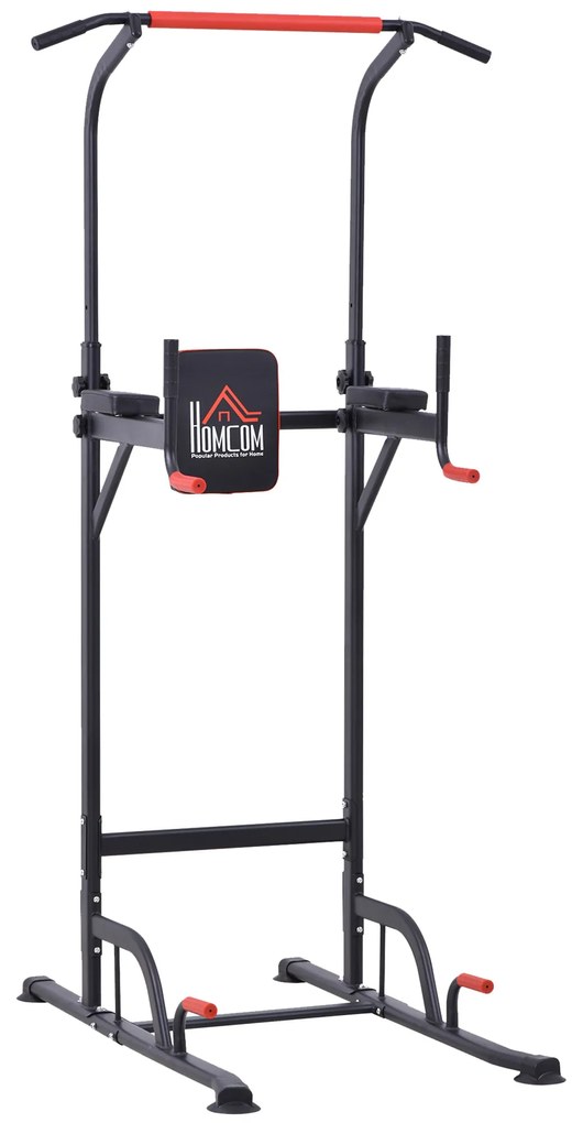 HOMCOM Torre Exercícios Estação Multifuncional Altura Ajustável 7 Orifícios Fitness Carga Máx 120kg 123x98x189-239cm Preto Vermelho | Aosom Portugal