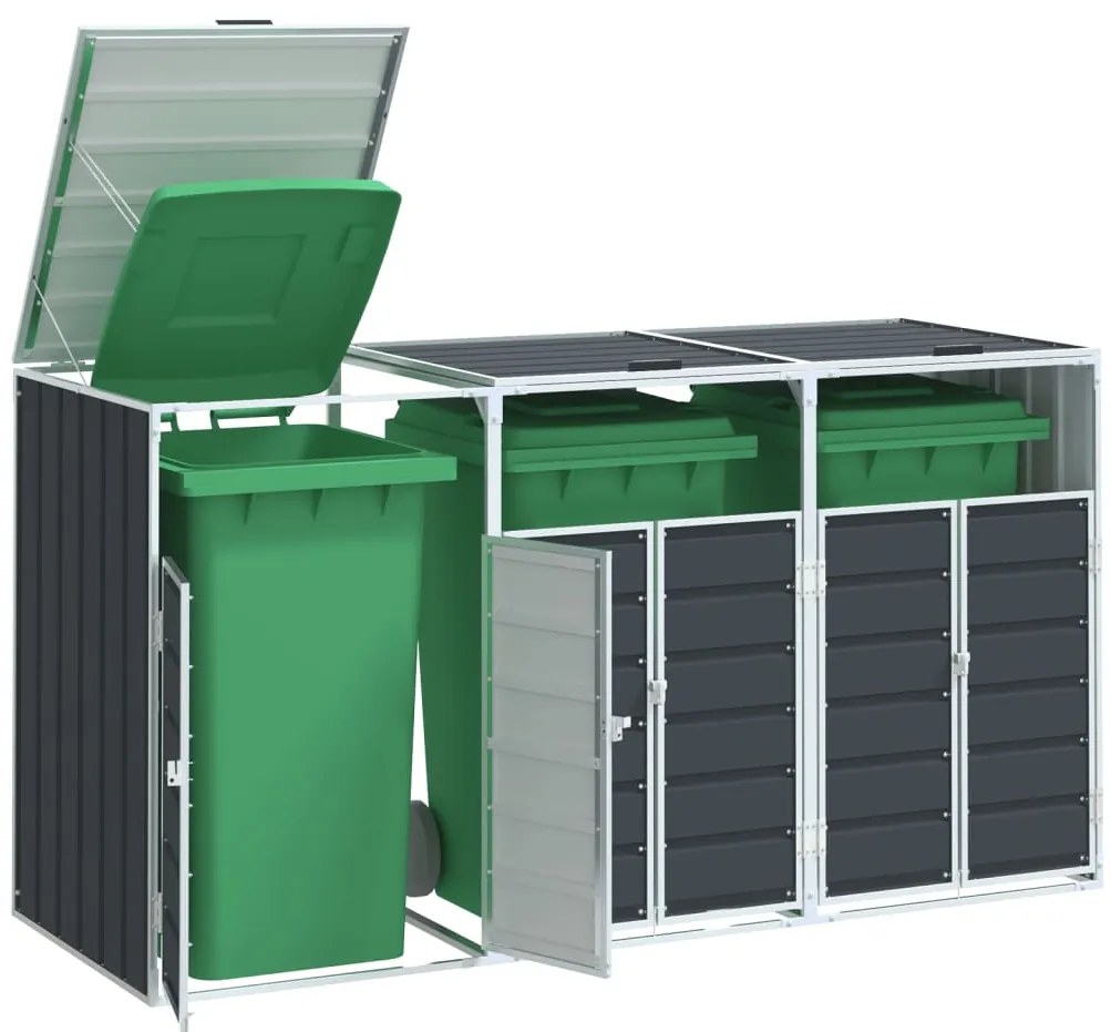vidaXL Abrigo para 3 caixotes do lixo 216x81x115 cm aço antracite