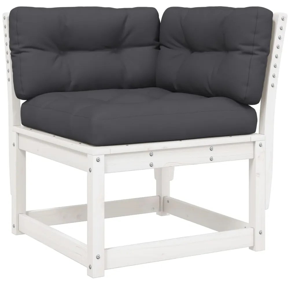 5 pcs conj. lounge de jardim c/ almofadões pinho maciço branco