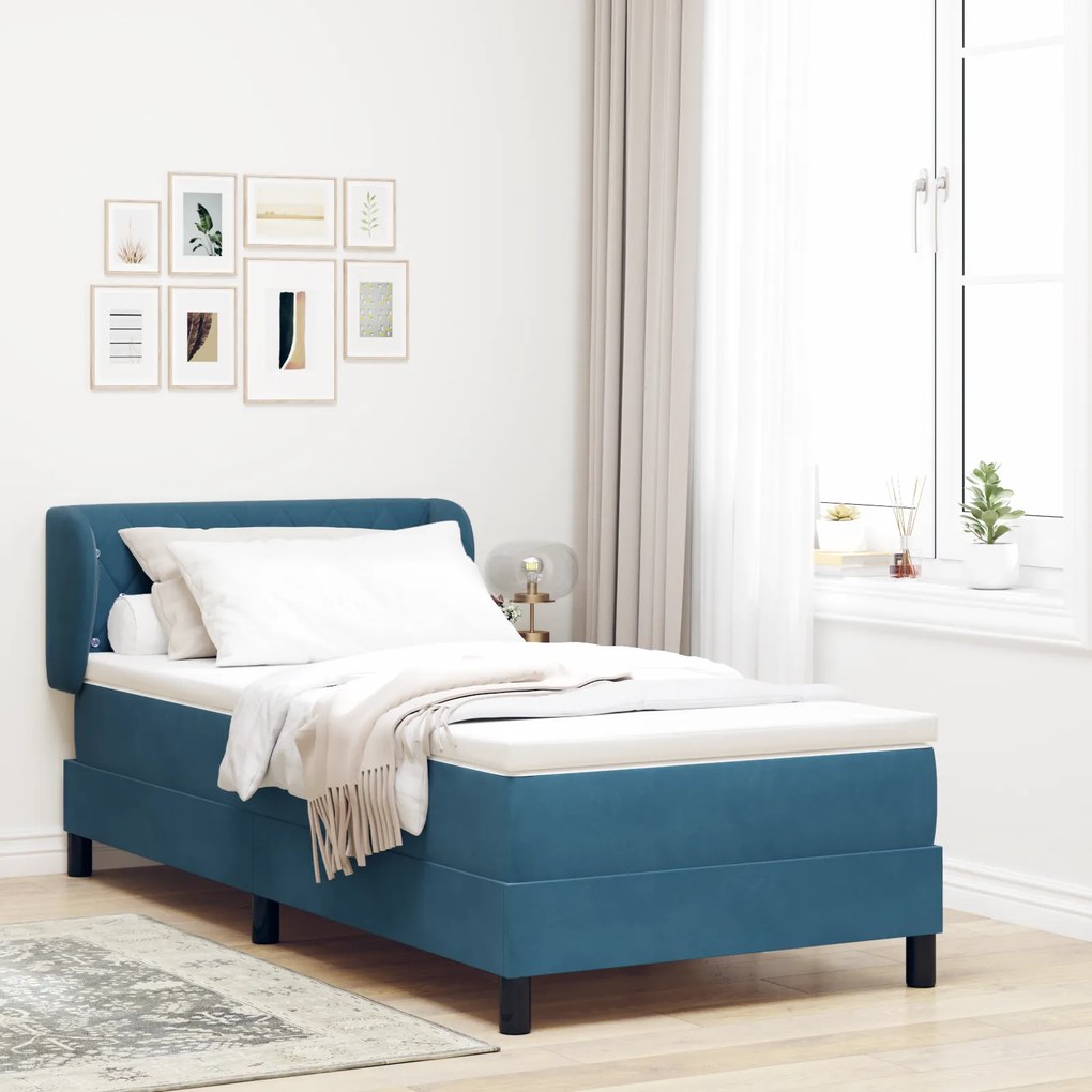 Cama Box com Colchão vidaXL Azul Escuro 90x200 cm Veludo