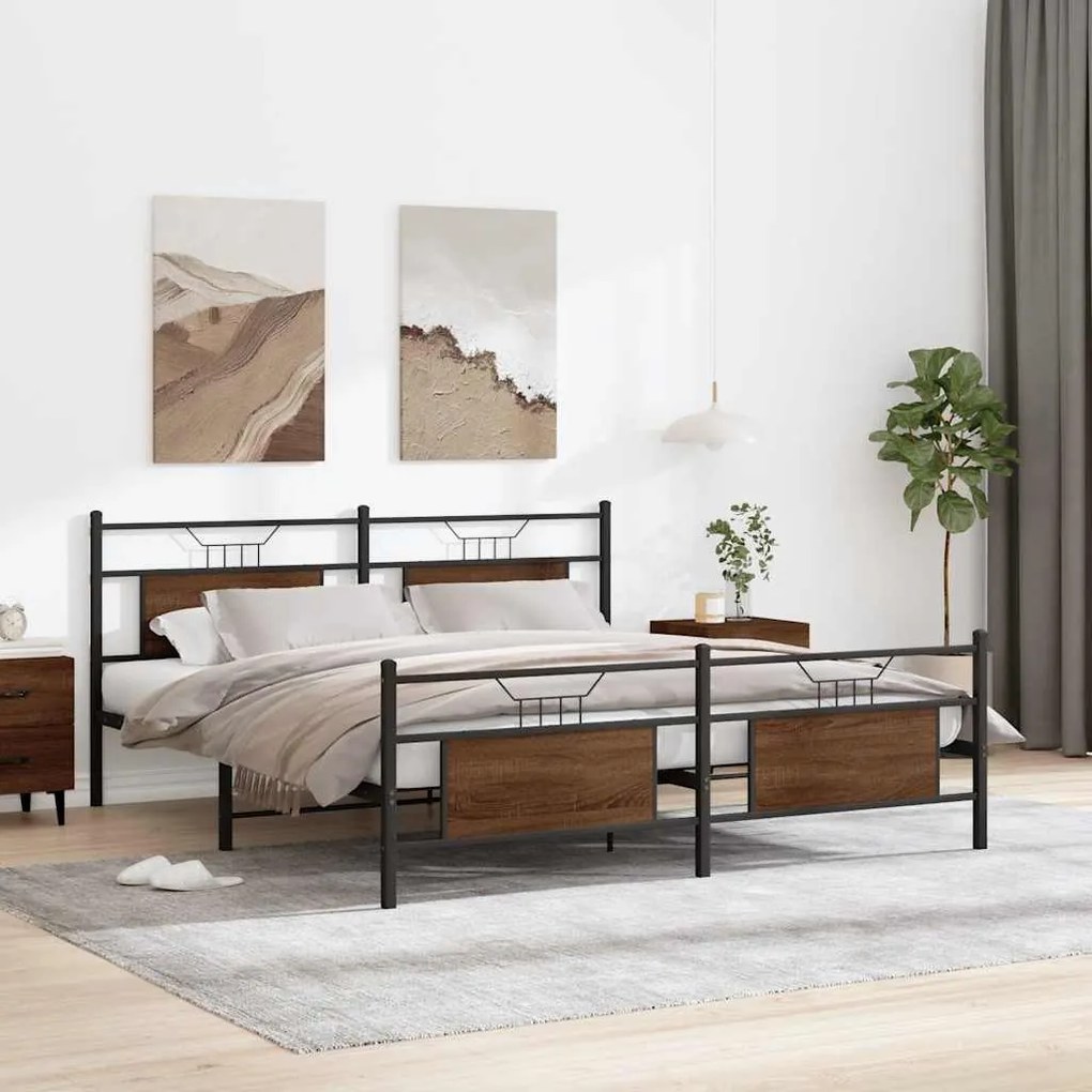 Estrutura cama sem colchão 183x213 cm metal carvalho castanho