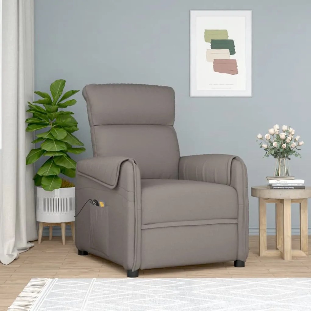 3143401 vidaXL Poltrona de massagens tecido cinzento-acastanhado