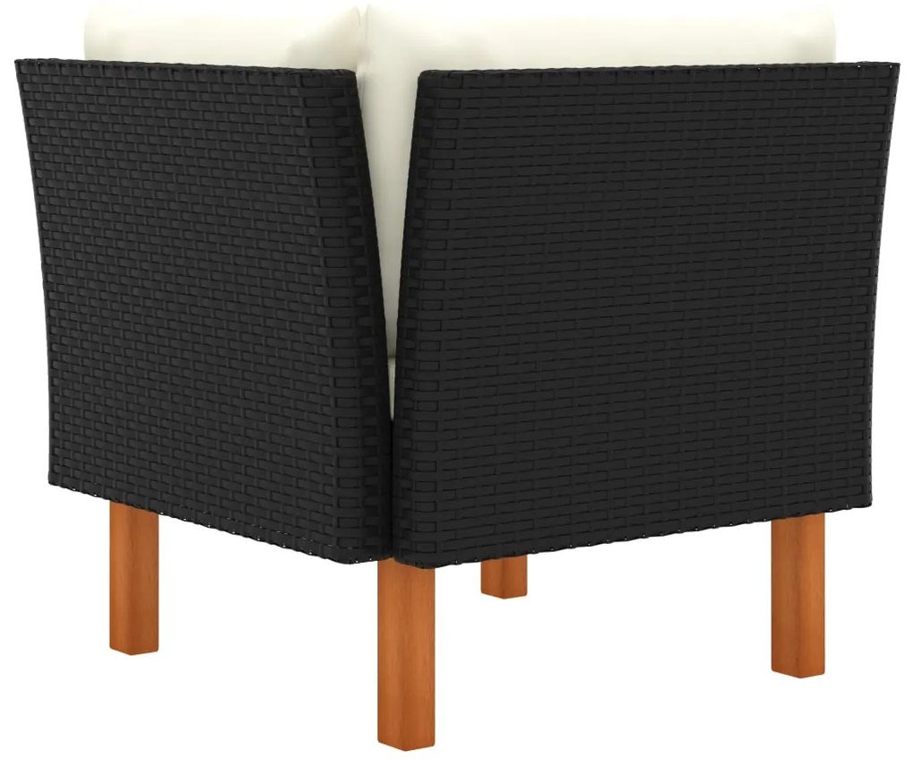 3 pcs conj. lounge jardim vime PE e madeira de eucalipto maciça
