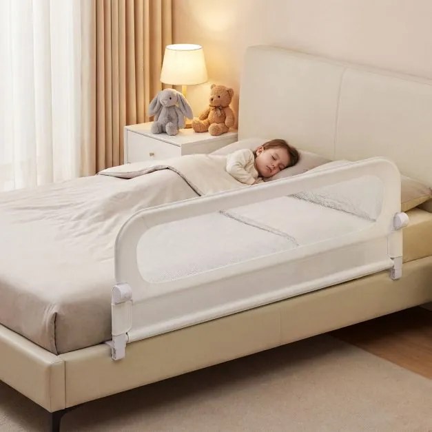 Barreira segurança dobrável para camas infantis, ajustável 148 x 36 x 60 cm (C x L x A), com capa removível em tecido Oxford, base em U, com correia e
