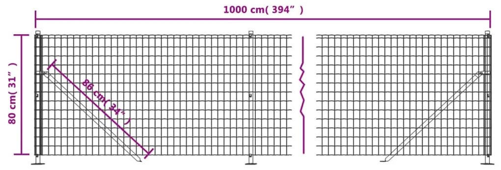 Cerca de malha de arame com flange 0,8x10 m verde