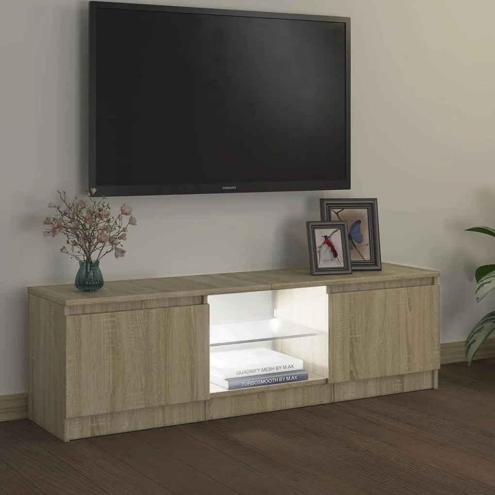 Móvel de TV Vinici com Luzes LED de 120cm - Carvalho - Design Moderno