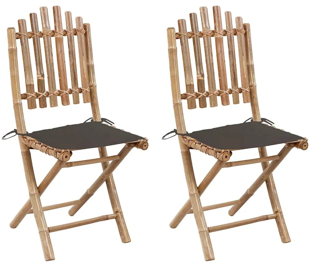 Cadeiras de jardim dobráveis c/ almofadões 2 pcs bambu