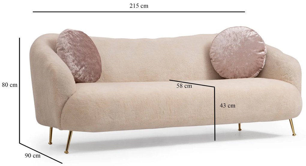 Sofá de 3 Lugares Istiridye – Bege – 215x90x80 cm
