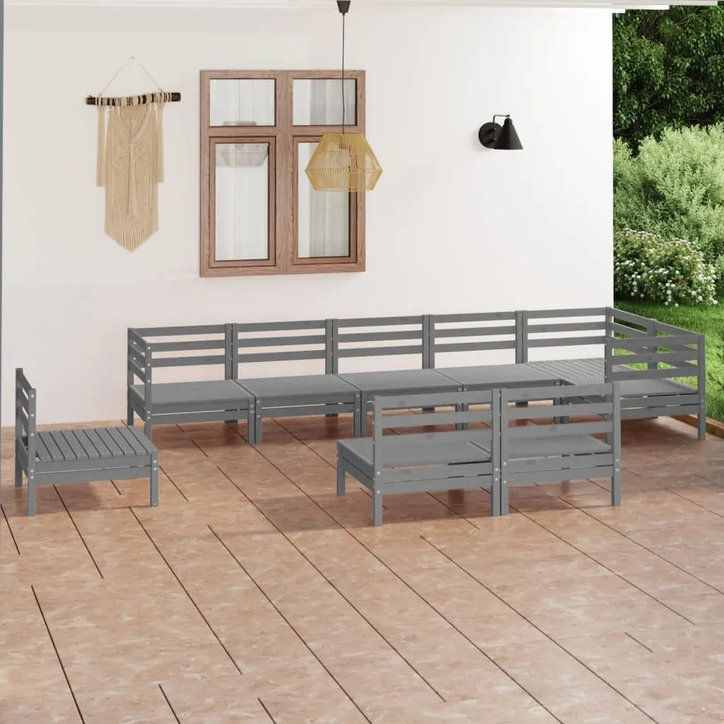 vidaXL 9 pcs conjunto lounge de jardim pinho maciço cinzento