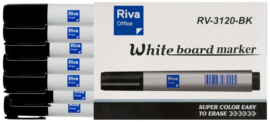Marcador Quadro Branco RIVA Preto - Pack 10 Unidades