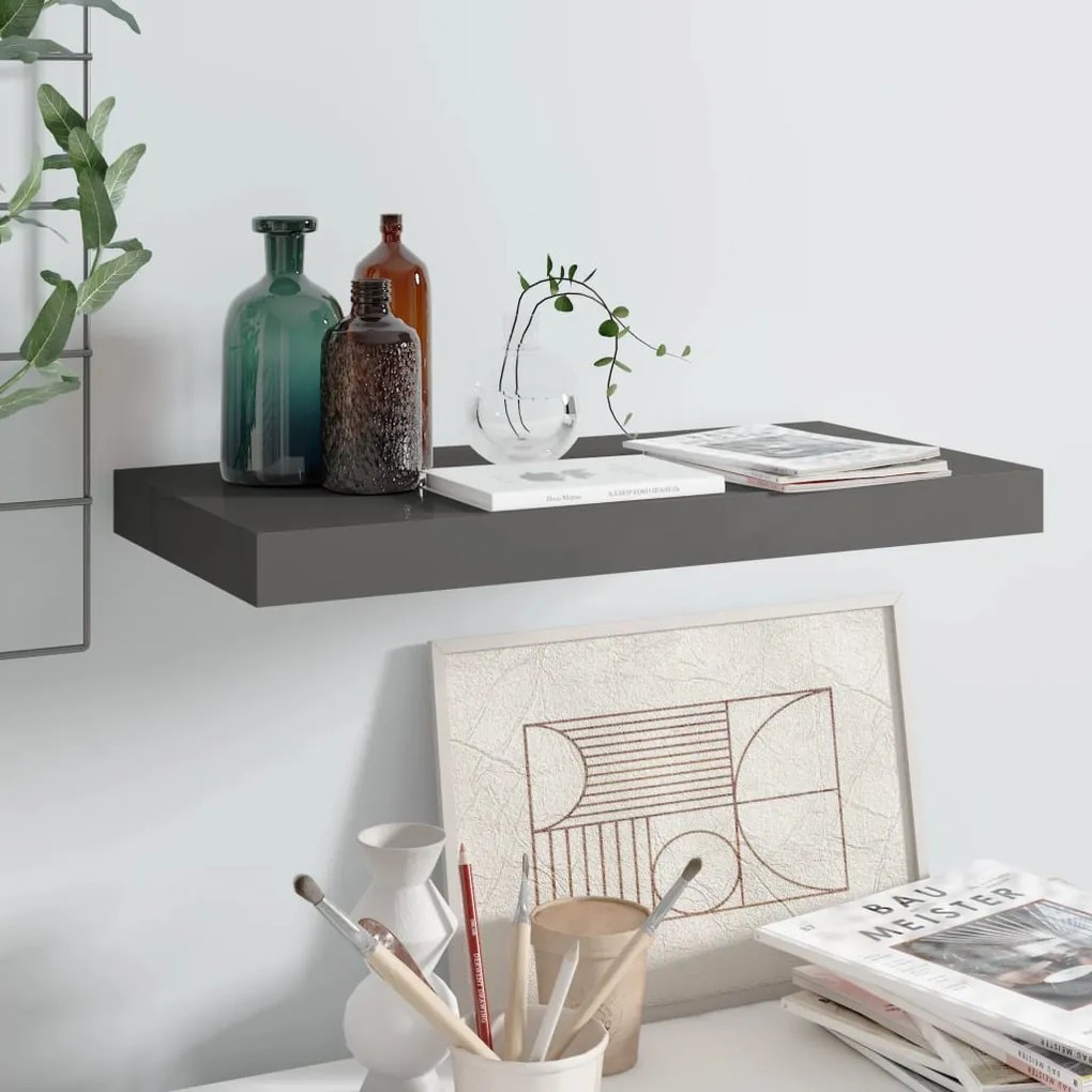 vidaXL Prateleira de parede suspensa 50x23x3,8 cm MDF cinzento