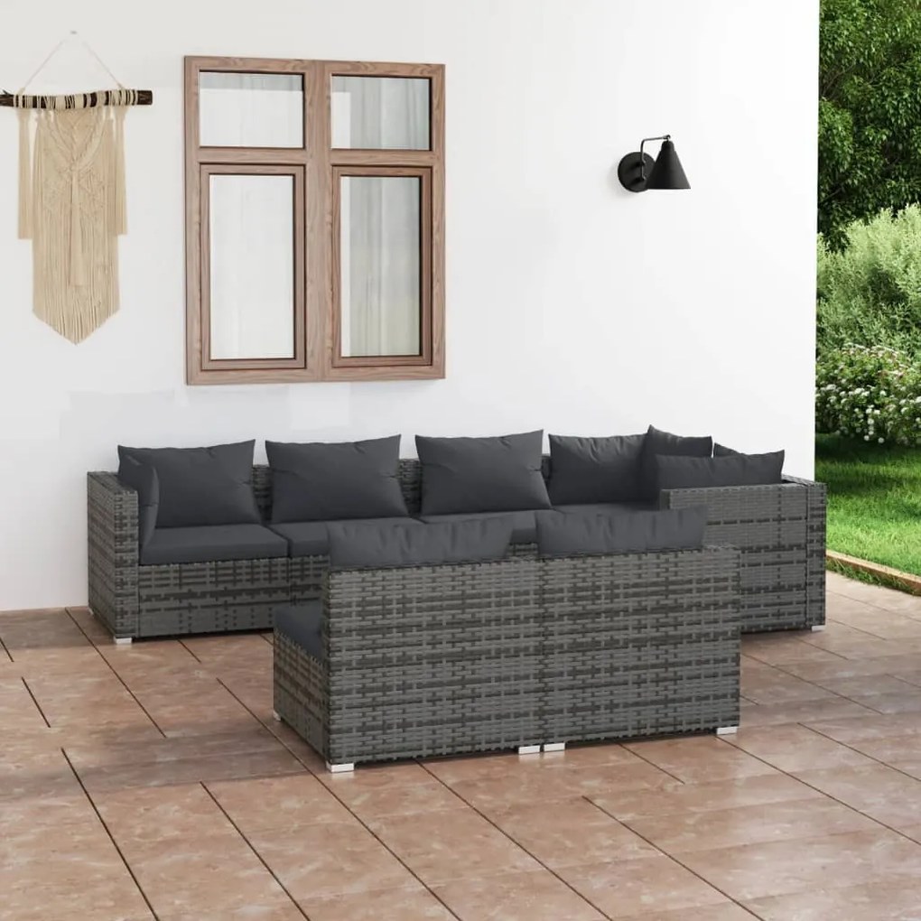 vidaXL 7 pcs conjunto lounge de jardim c/ almofadões vime PE cinzento