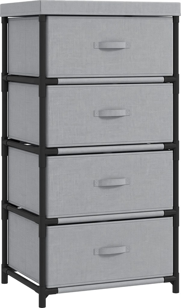 HOMCOM Cómoda para Quarto com 4 Gavetas em Tecido e Estrutura em Aço, para Sala, Escritório ou Closet, Cinzento | Aosom Portugal