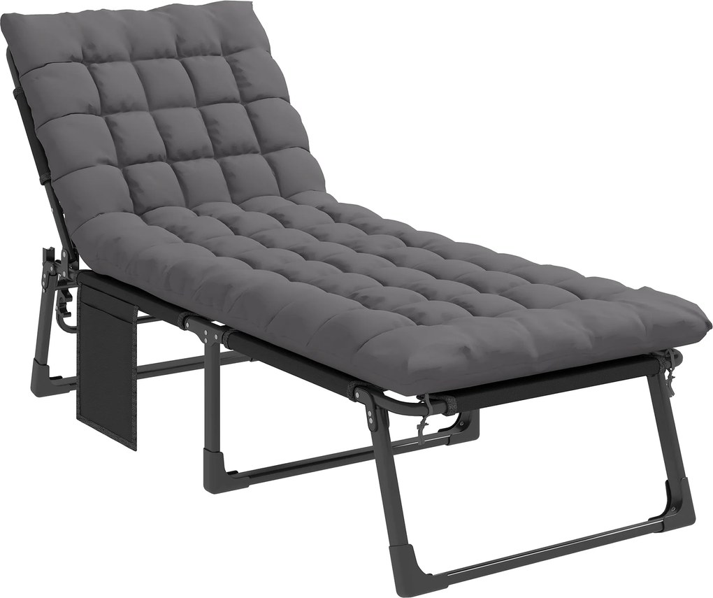 Outsunny Espreguiçadeira Dobrável Larga para Jardim com Encosto Reclinável 5 Posições Colchão Acolchoado Apoio de Cabeça Bolso Lateral | Aosom Portugal