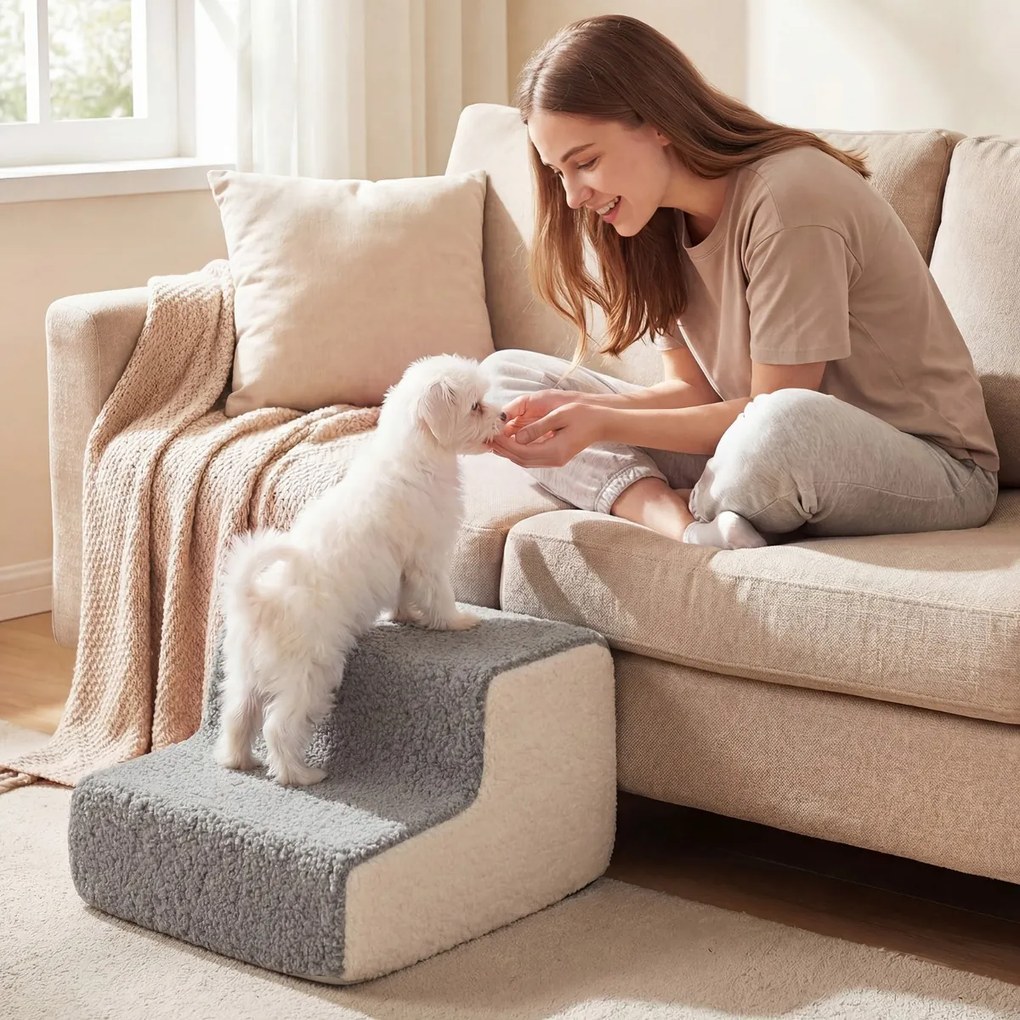 Rampa de espuma de 2 níveis para cães com capa lavável e inclinação suave para sofás, camas ou poltronas, destinada a animais de estimação mais velhos