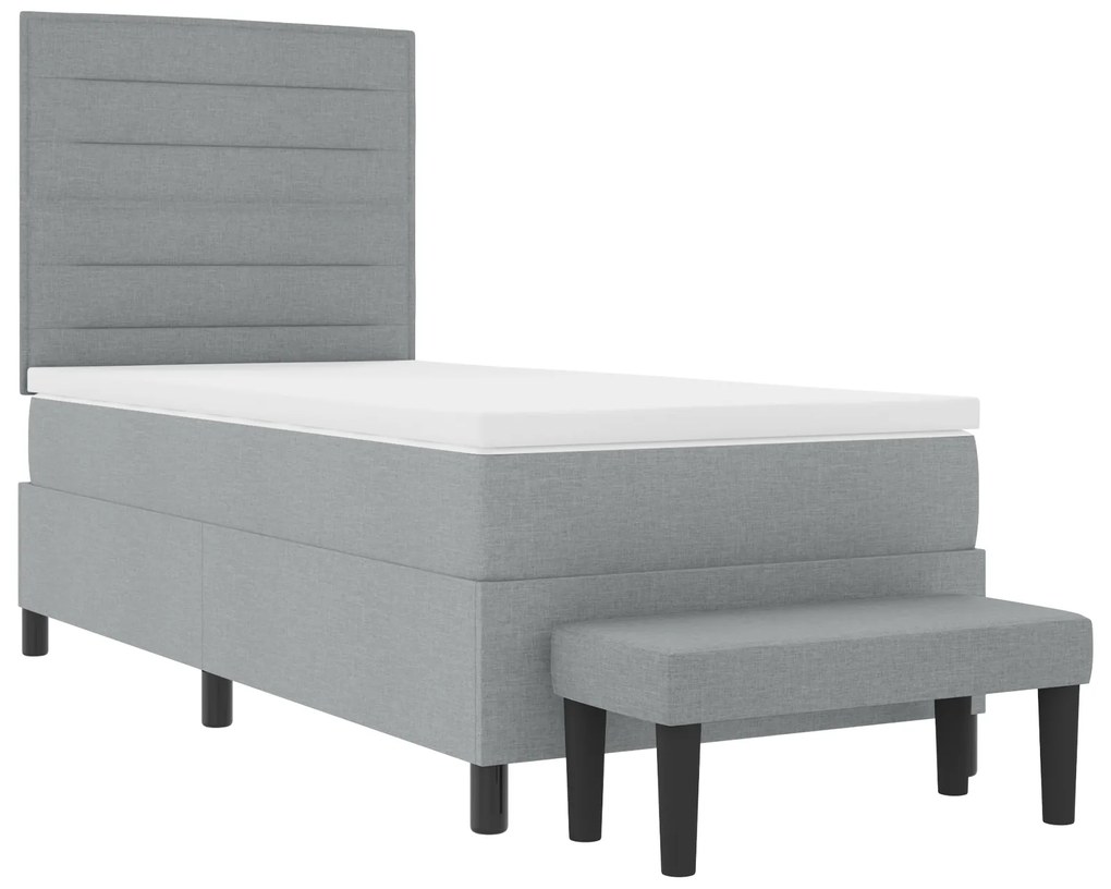 Cama Box Spring com Colchão & Banco Cinzento-Claro 90x200 cm Tecido