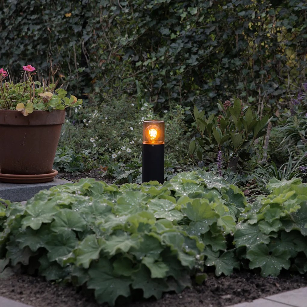 Candeeiro de pé para exterior preto com cúpula fumê 30 cm IP44 - Odense