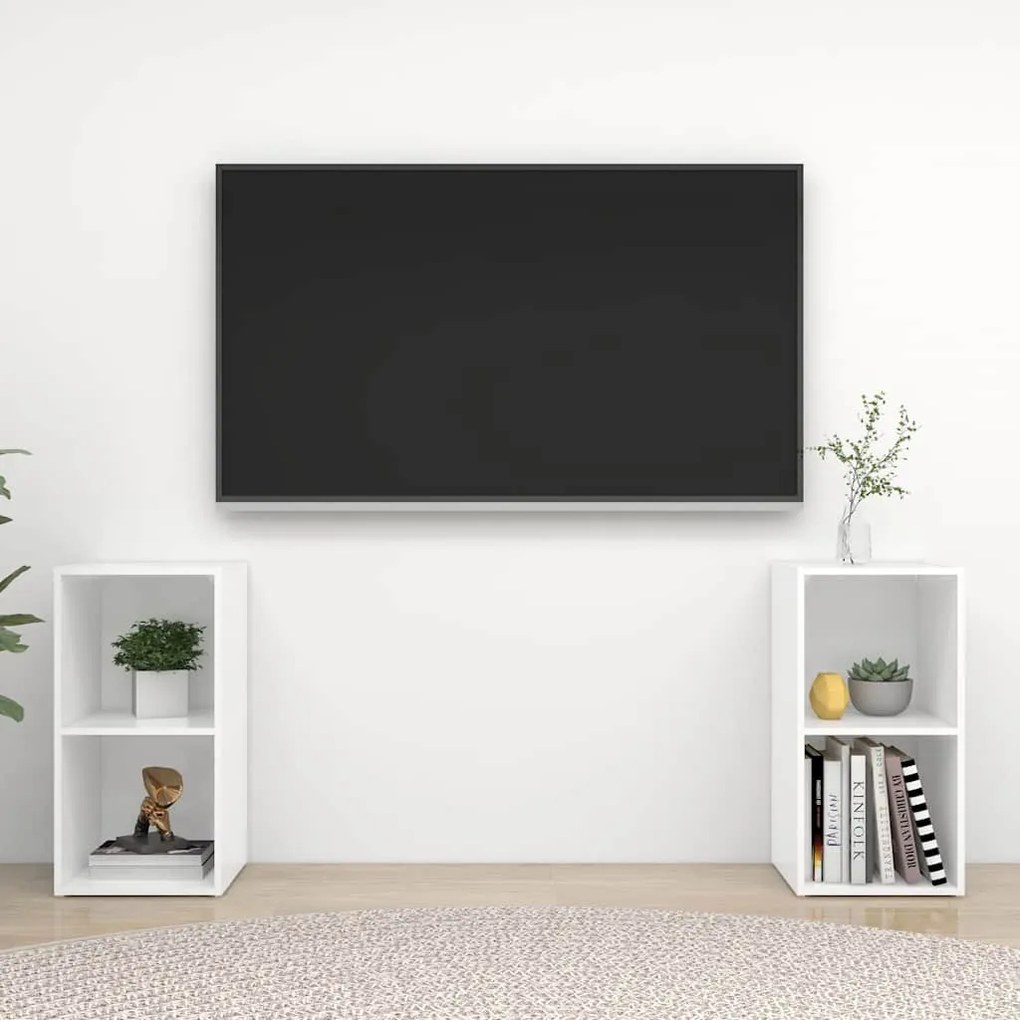vidaXL Móveis de TV 2 pcs derivados de madeira branco brilhante