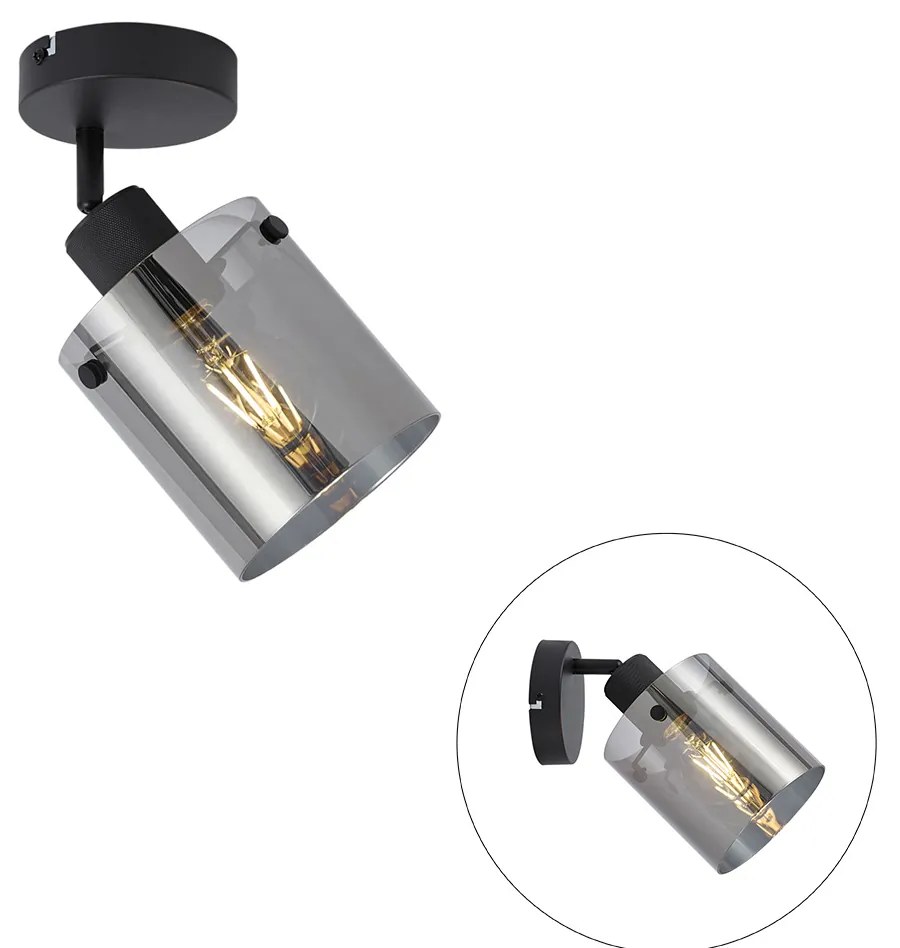 Foco de parede de design preto com vidro fumado - Domo Moderno