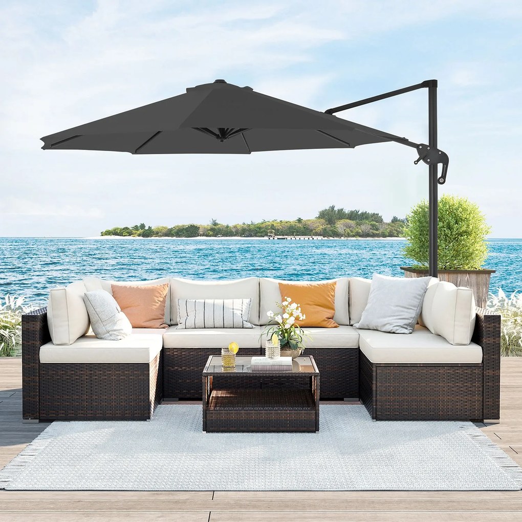 Guarda-sol jardim Ø 3 m com base quadrada (sem pesos) proteção UV até UPF 50+cinzento