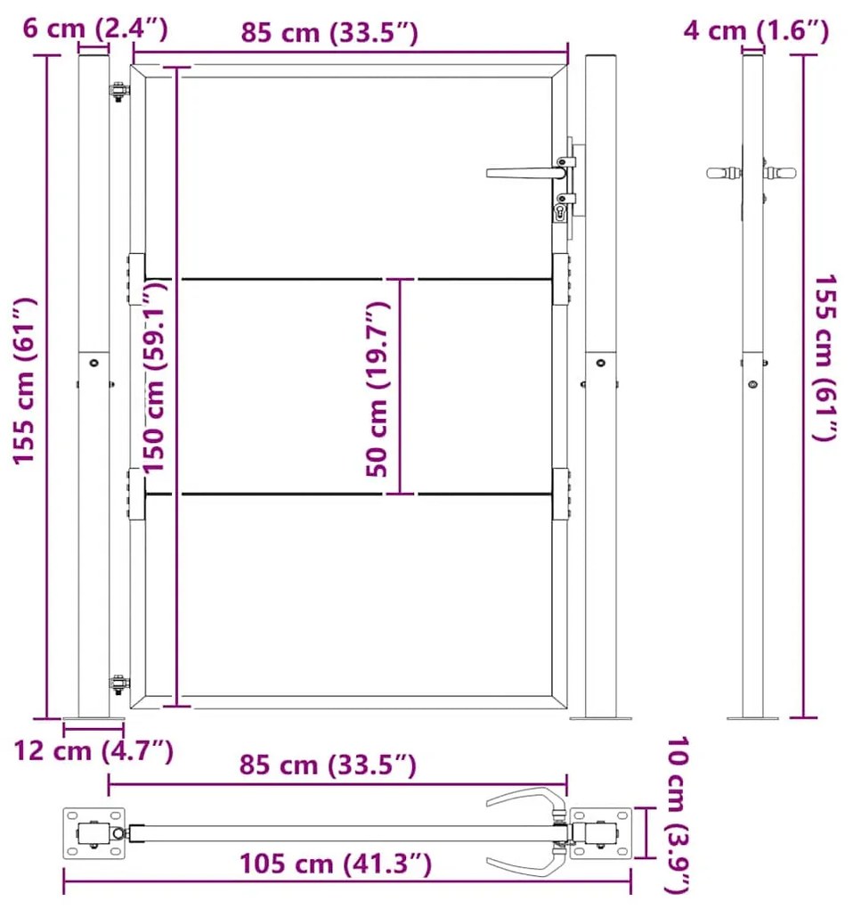 Portão de Jardim Preto 100 x 150 cm Aço com Revestimento em Pó