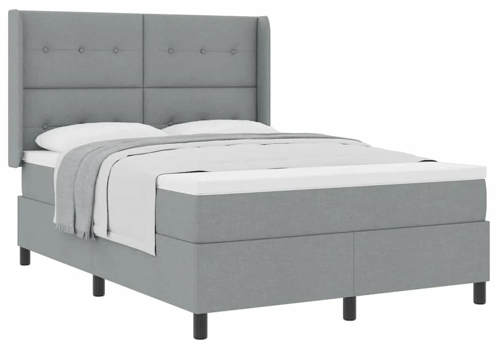 Cama Box com Colchão Cinza Claro, 140x190 cm, Tecido