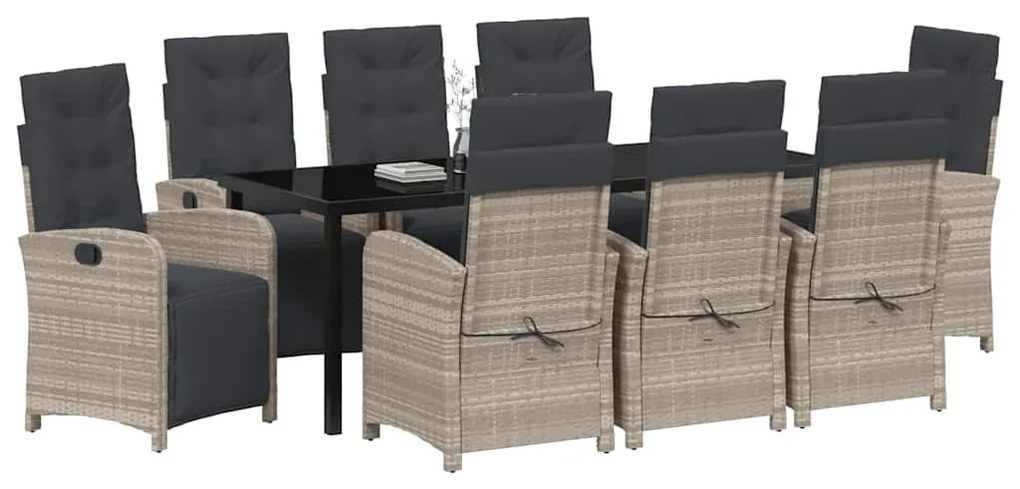 Conjunto de Jantar de Jardim de 9 Peças com Almofadas Cinza Claro