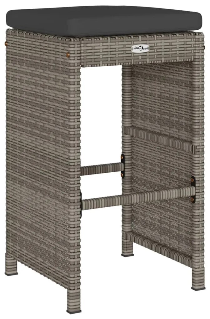 Bancos de bar p/ jardim com almofadões 4 pcs vime PE cinzento