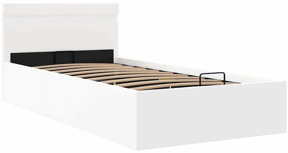 Cama hidráulica c/ arrumação LED 90x200cm couro artifi. branco
