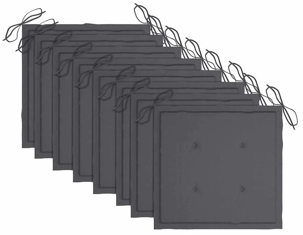 Cadeiras de jardim c/ almofadões antracite 8 pcs teca maciça