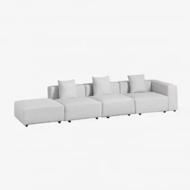Sofá Modular De Canto Direito De 3 Peças Com Braço Alto E Puff (↔︎370 Cm) Bruna Tecido Cinzento Glaciar - Sklum